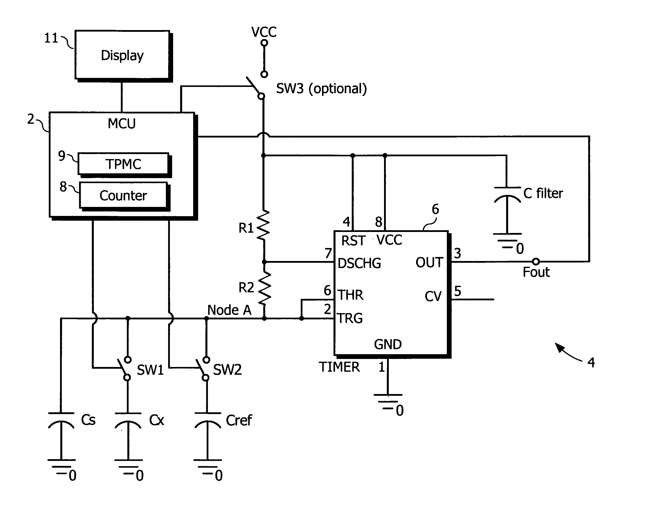 Micropower voltage-independent capacitance measuring method and circuit