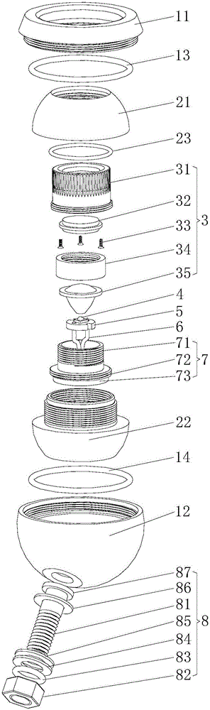 Focusing small ball lamp used for display cabinet and mounting method