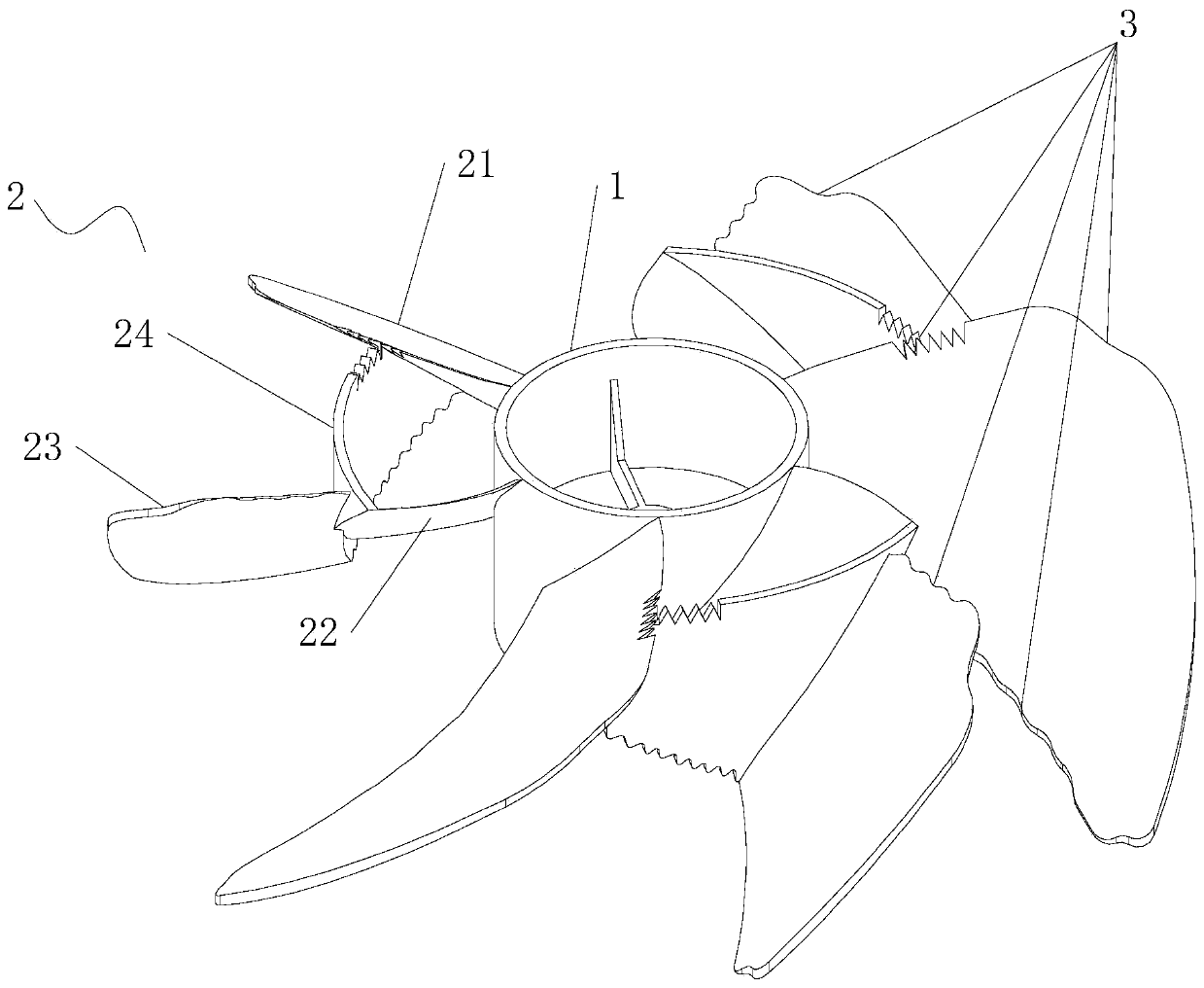 Double-blade-fixing clustering fan blade structure, axial fan and air conditioner