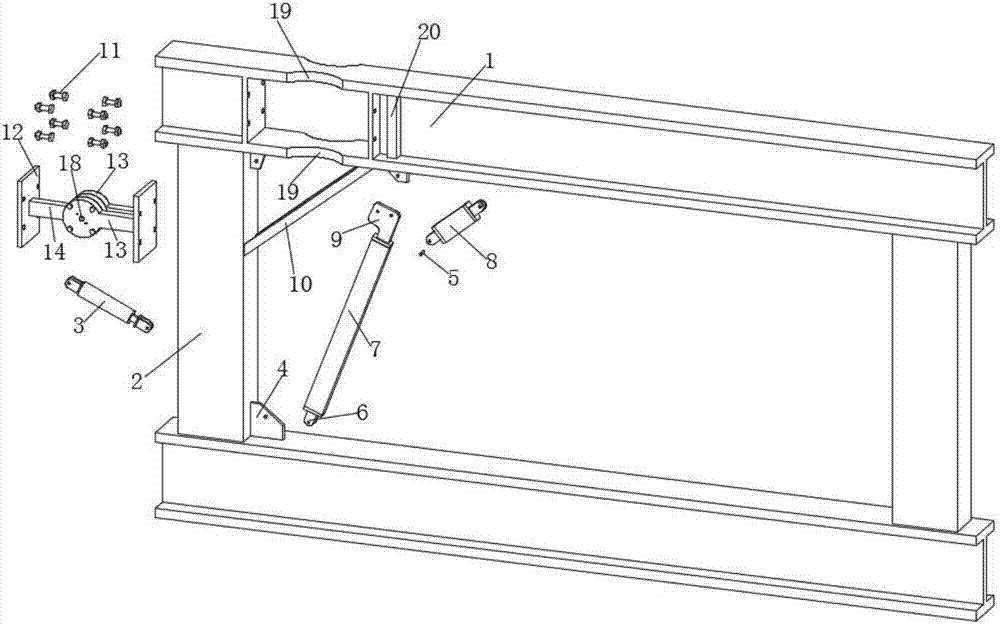 Fabricated steel structure containing replaceable beam end rotating energy dissipation hinge and small inclined-span lariat