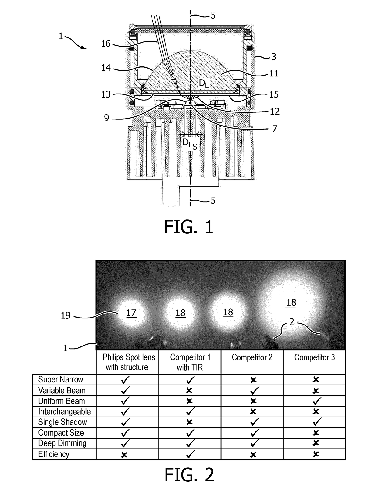 Lighting device, lens and method