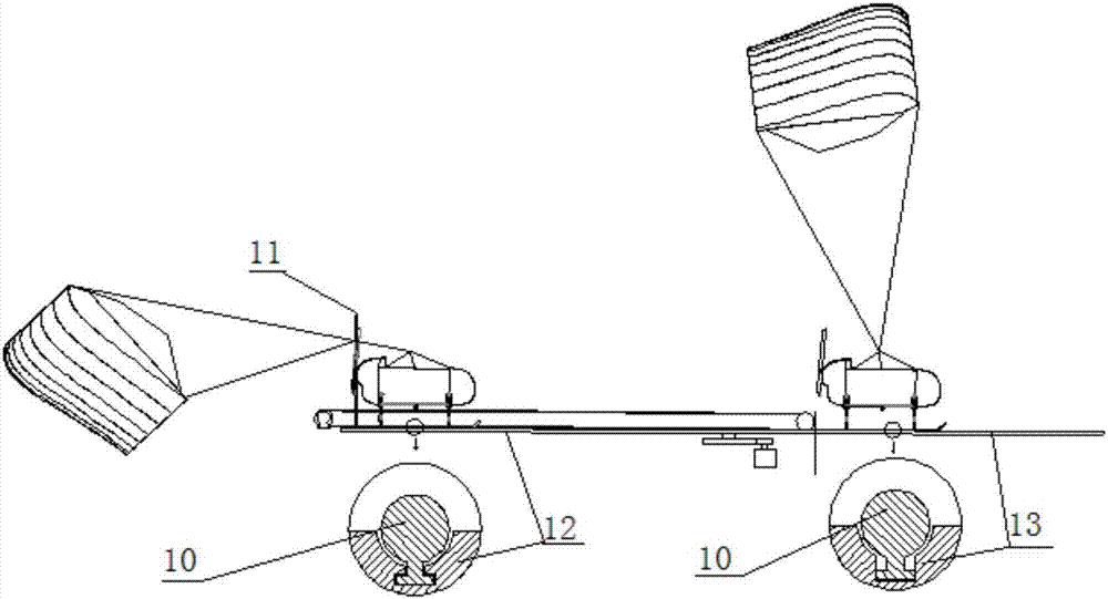 A ground track launching device for a soft-wing unmanned aerial vehicle and a method for launching and taking off of a soft-wing unmanned aerial vehicle