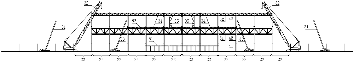 Echelon mounting method of oversized plane multi-layer steel truss electronic workshop steel structure