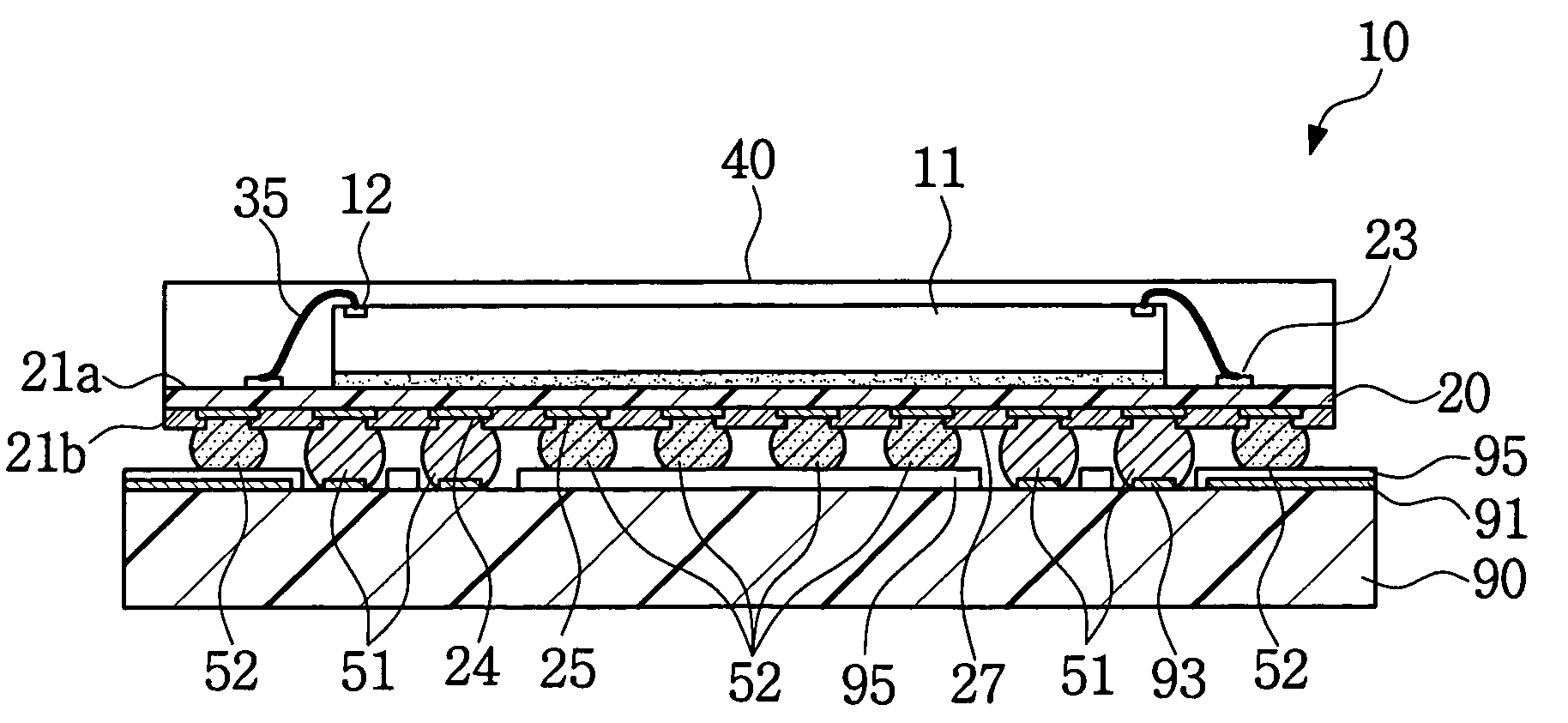 BGA semiconductor chip package and mounting structure thereof