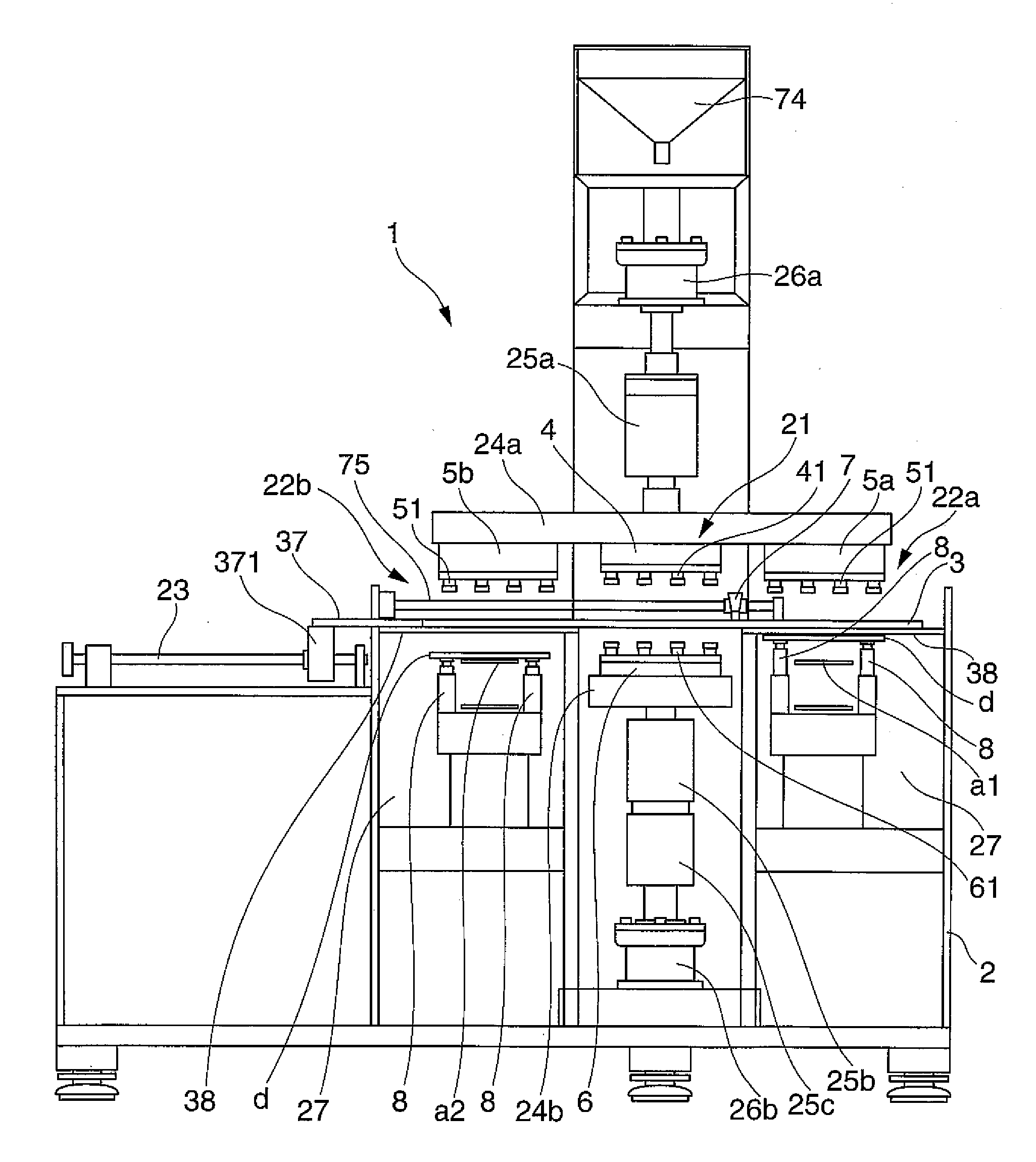 Powder compression molding machine and apparatus for continuous production of powder compression molded item using the machine