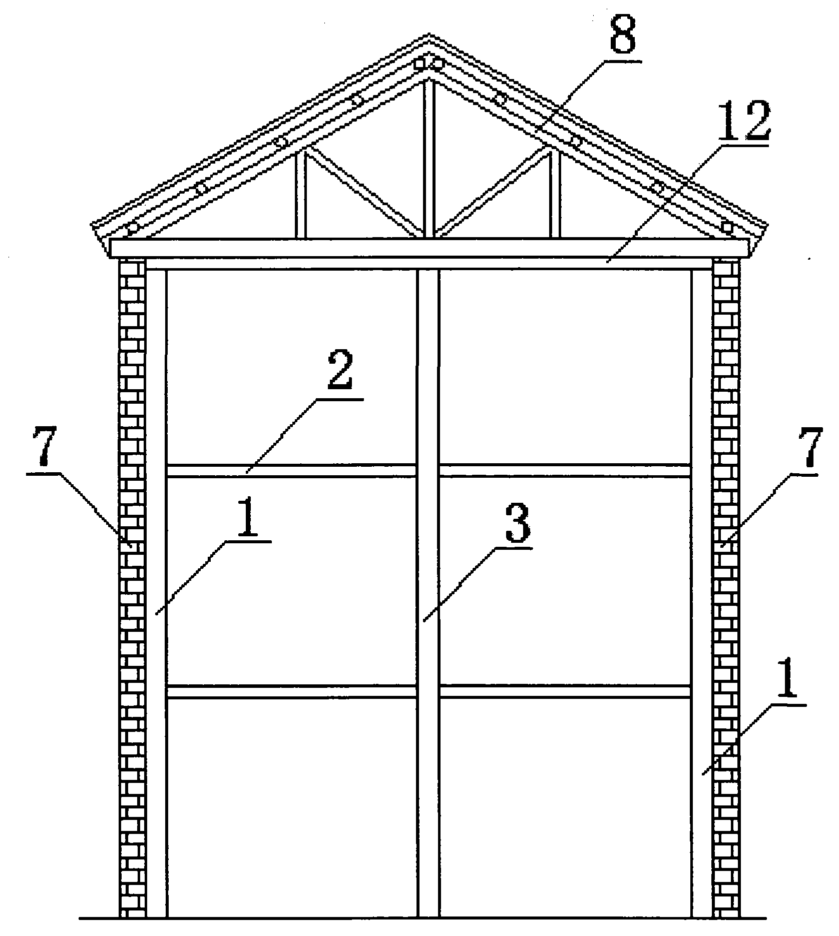 Inner steel frame reinforced structure of pseudo-classic architecture and construction method thereof