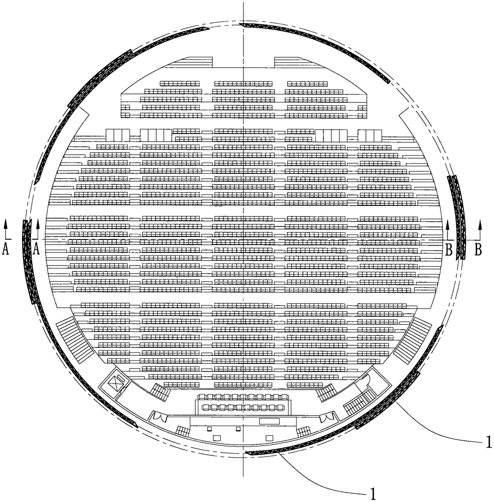 Hanging type annular moving curtain and viewing place