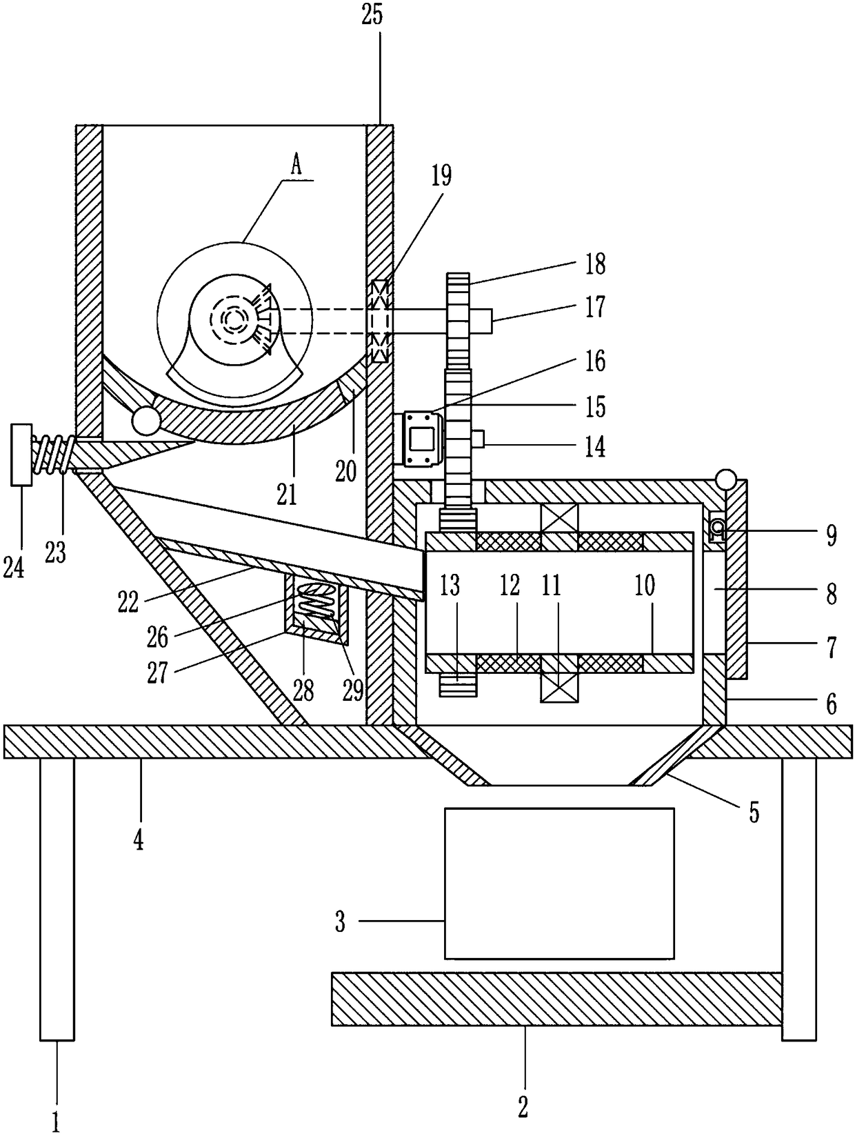 High-stability shell-breaking screening device for tea oil preparation process