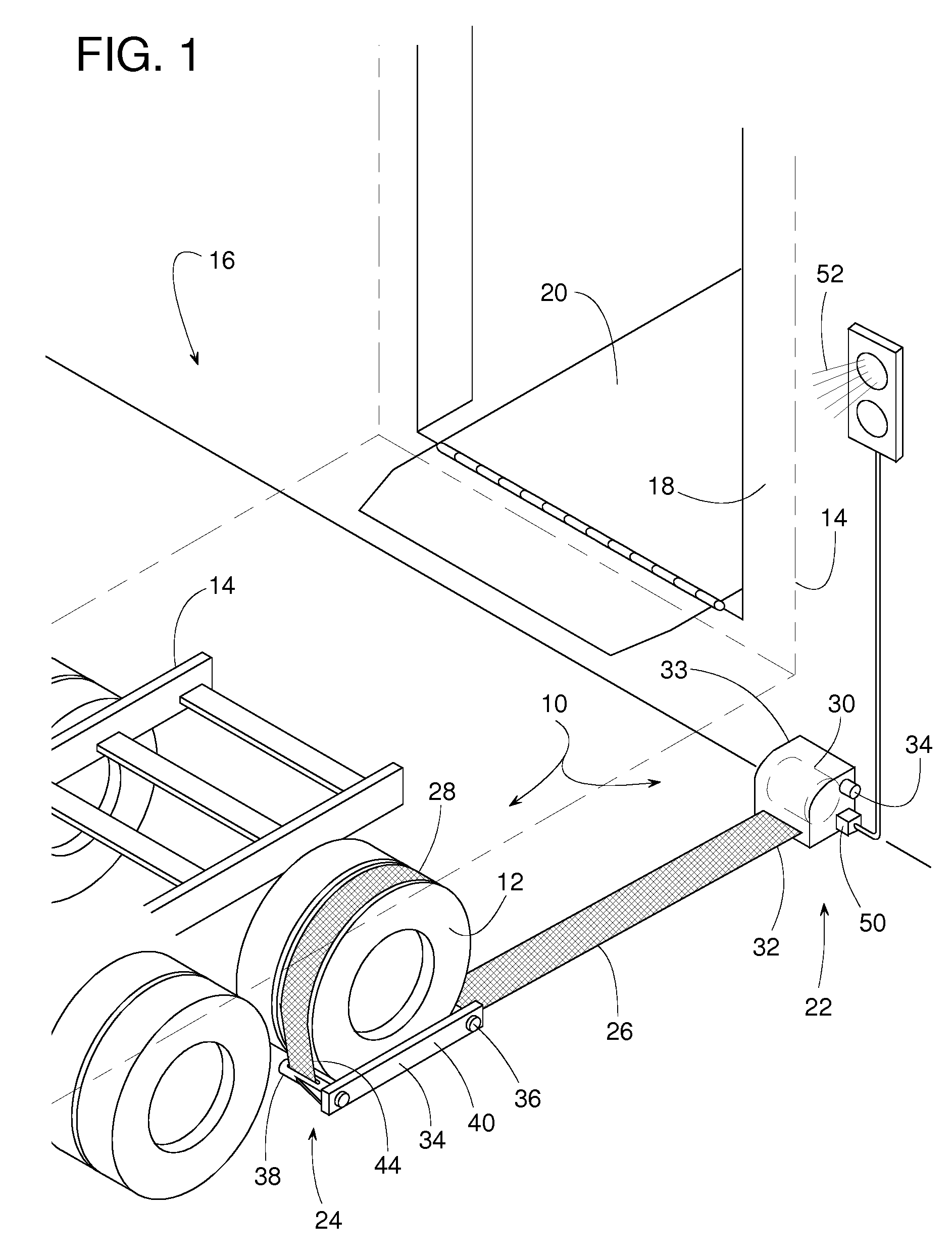 Loading dock wheel restraint comprising a flexible elongate member