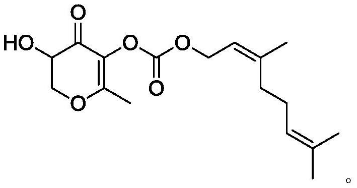 2, 3-dihydro-3-hydroxy-6-methyl-4H-pyran-4-one-5-O-carbonic acid nerol ester and application thereof