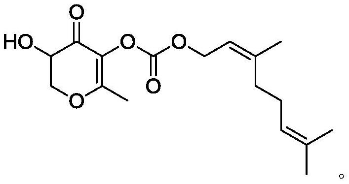 2, 3-dihydro-3-hydroxy-6-methyl-4H-pyran-4-one-5-O-carbonic acid nerol ester and application thereof