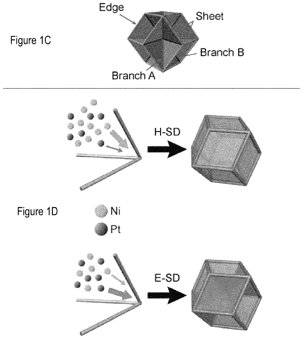 Excavated nanoframes with three-dimensional electrocatalytic surfaces