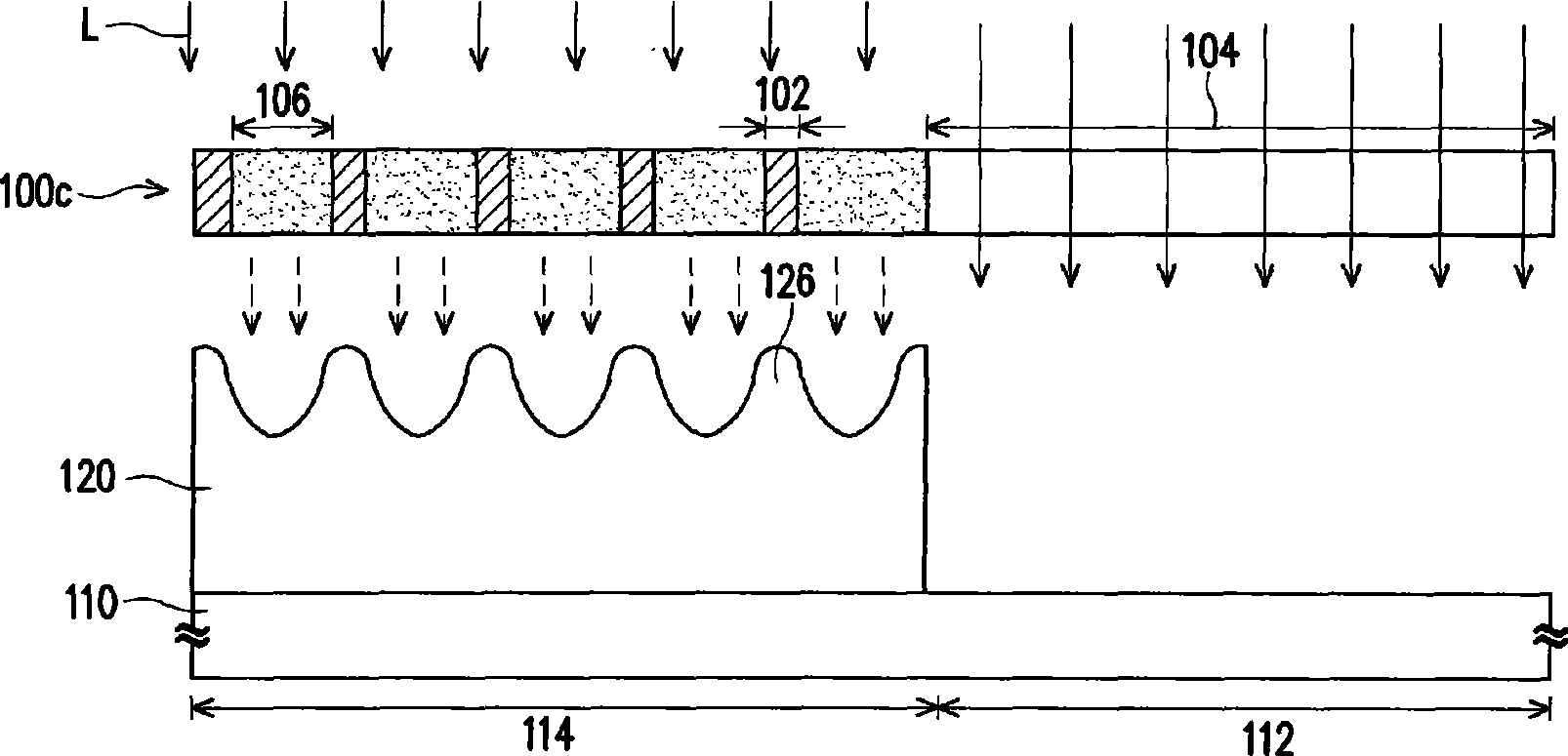 Production method for asymmetric prominence and picture element structure