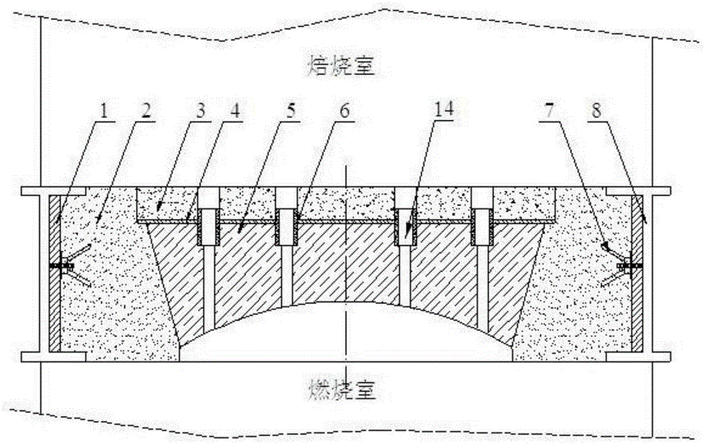 Arched bearing platform of fluidized roaster and pouring method of arched bearing platform
