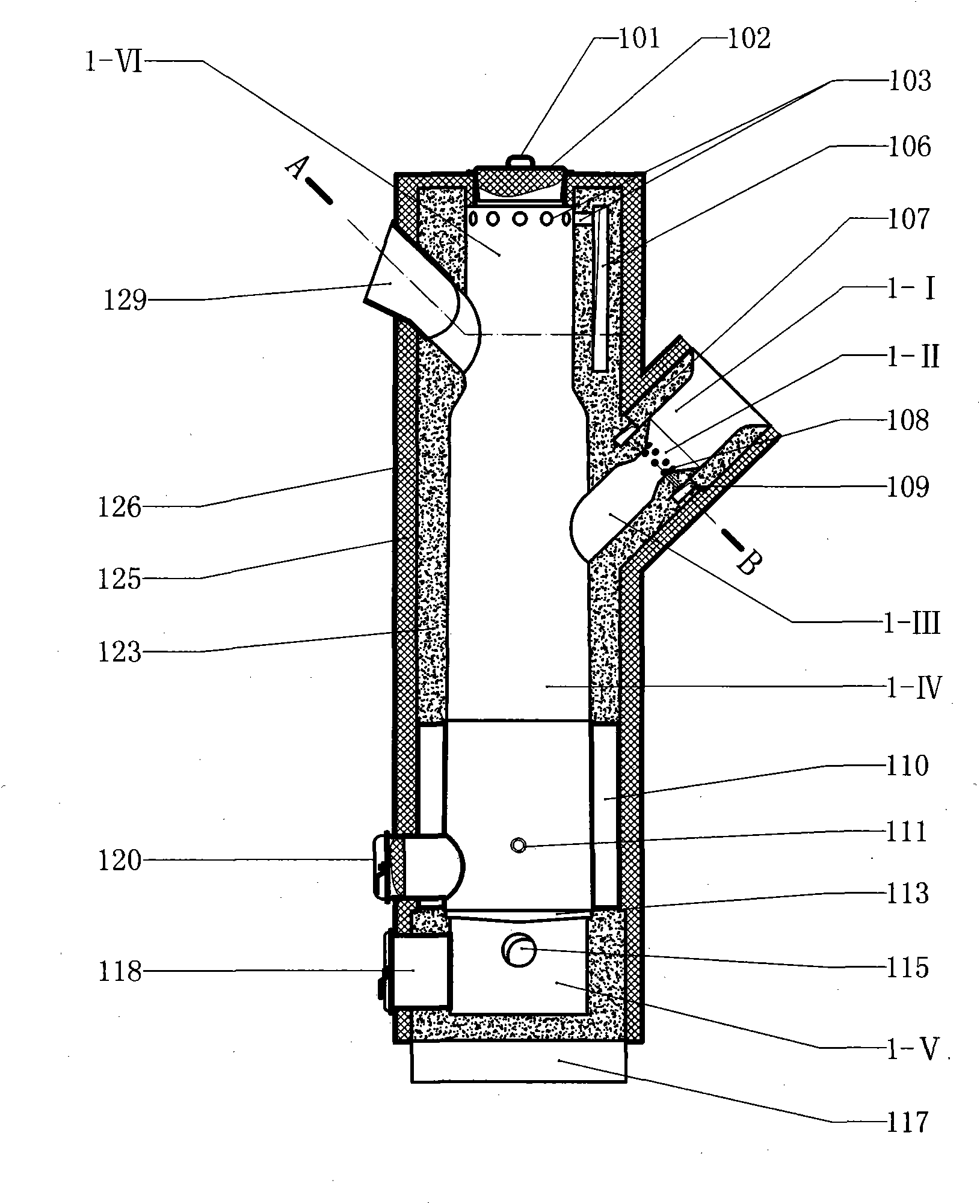 Solid fuel gasification and combustion device and boiler