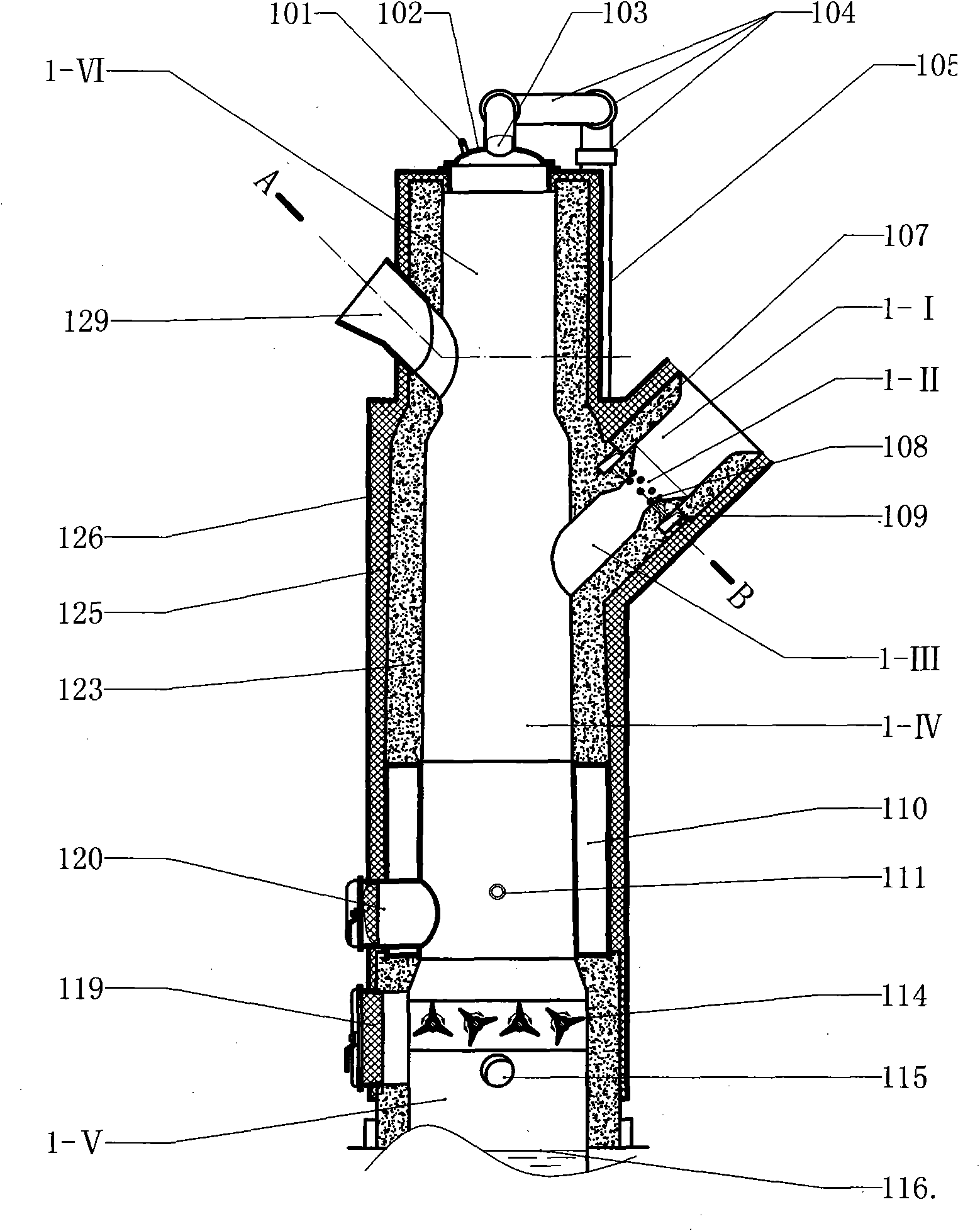 Solid fuel gasification and combustion device and boiler