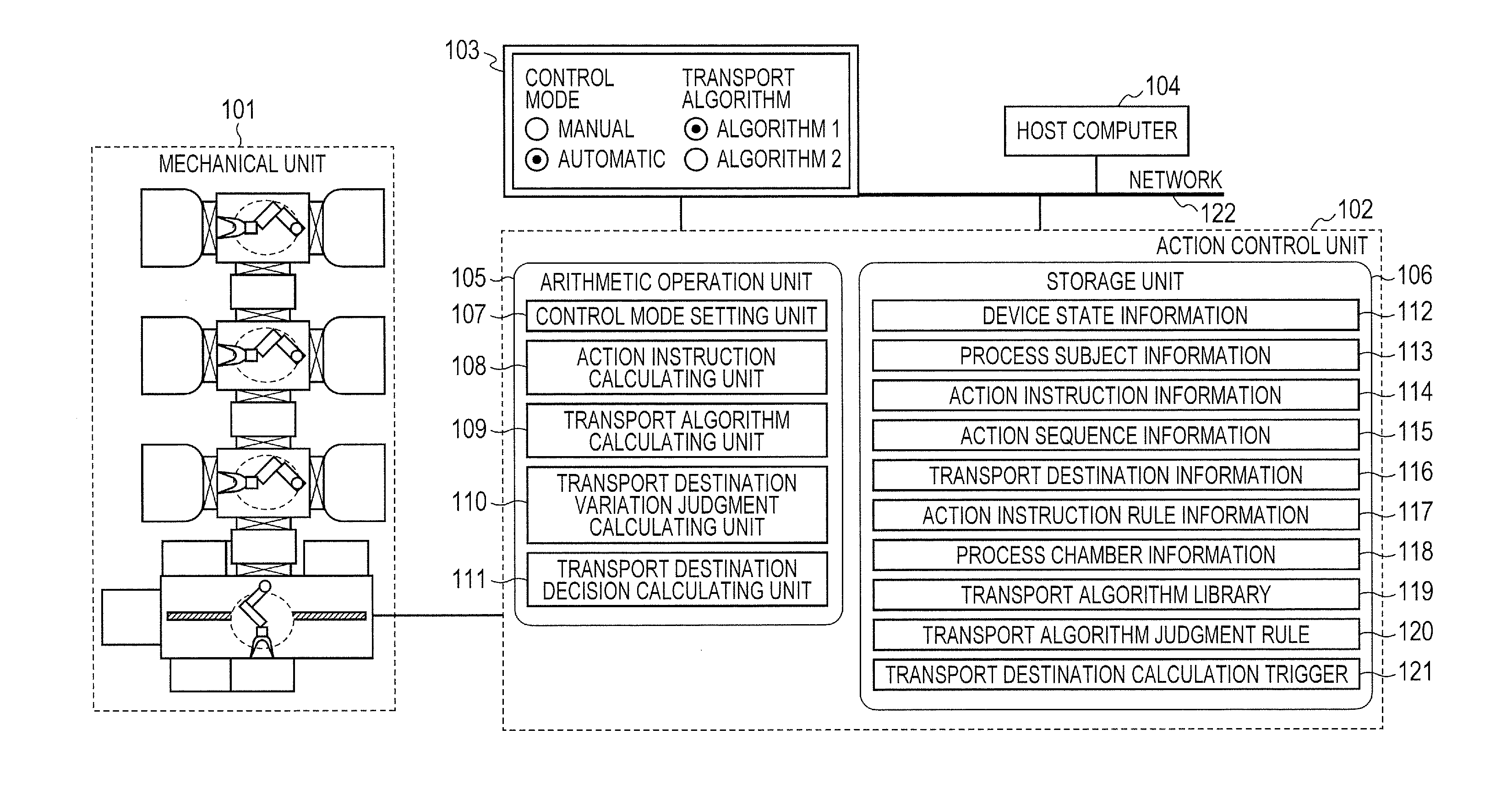 Vacuum processing device and method of transporting process subject member