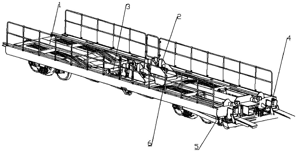 Long steel rail transport loading and unloading vehicle and transportation vehicle set composed thereof