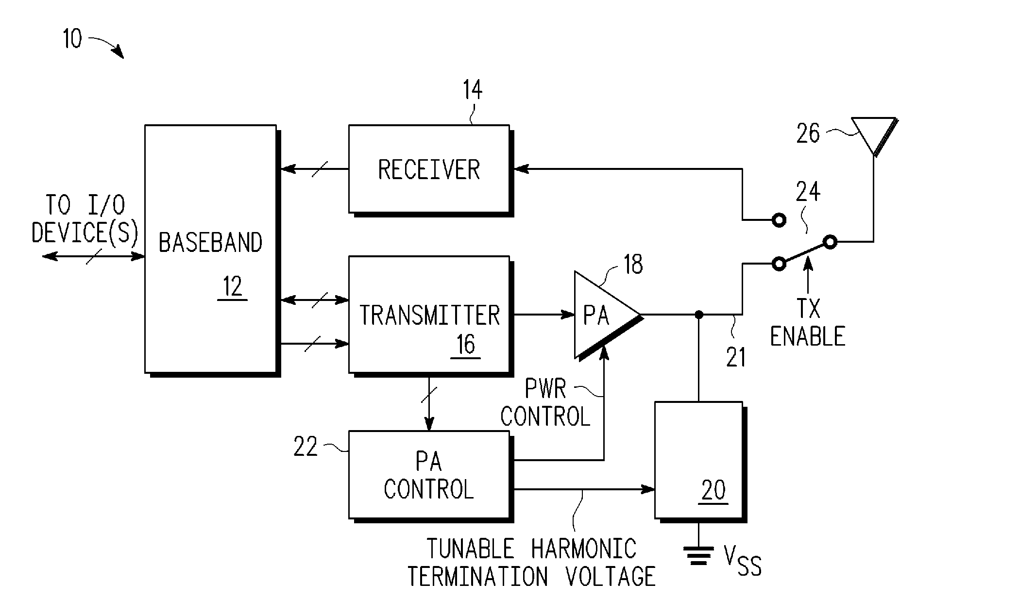 Multi-mode transceiver having tunable harmonic termination circuit and method therefor