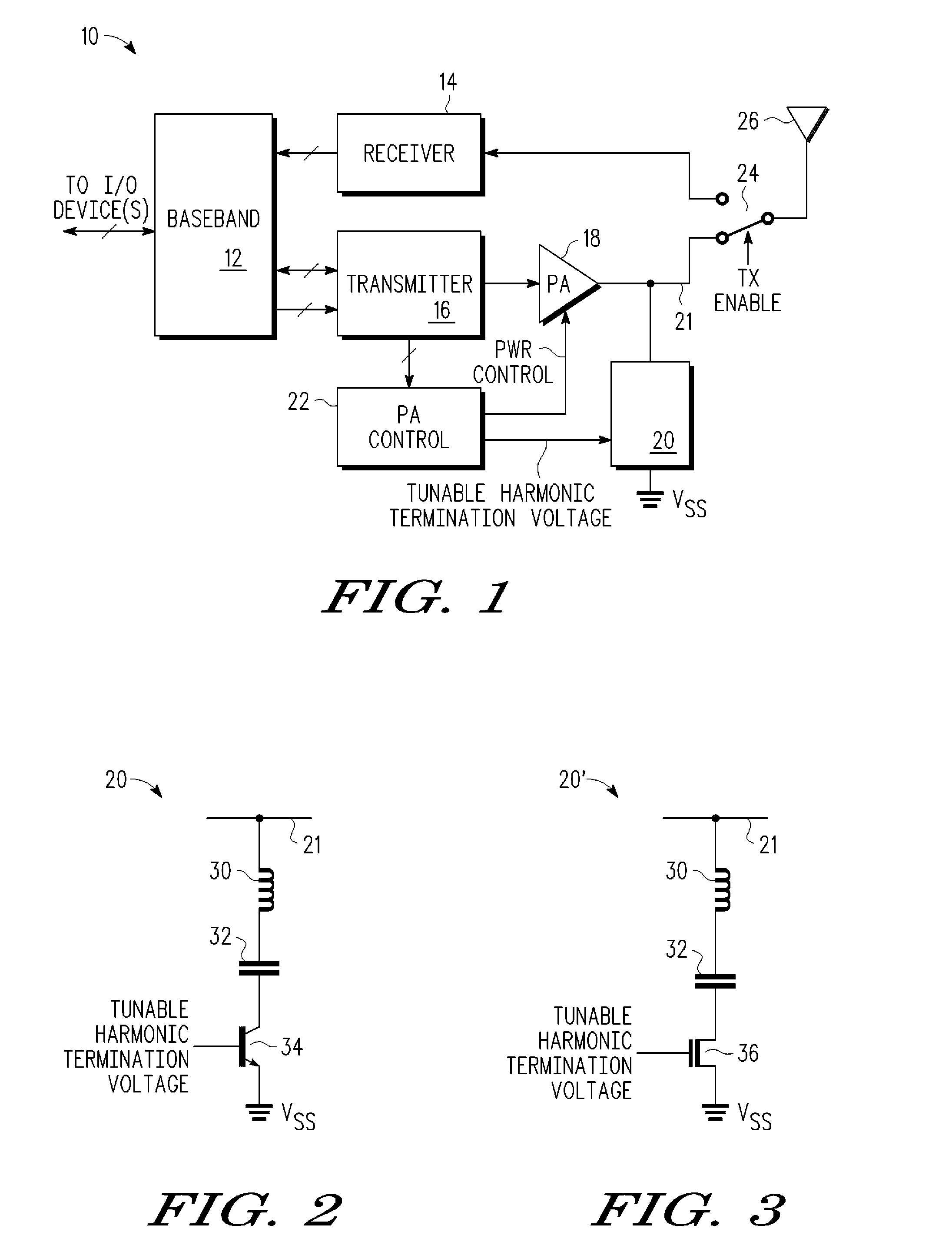 Multi-mode transceiver having tunable harmonic termination circuit and method therefor