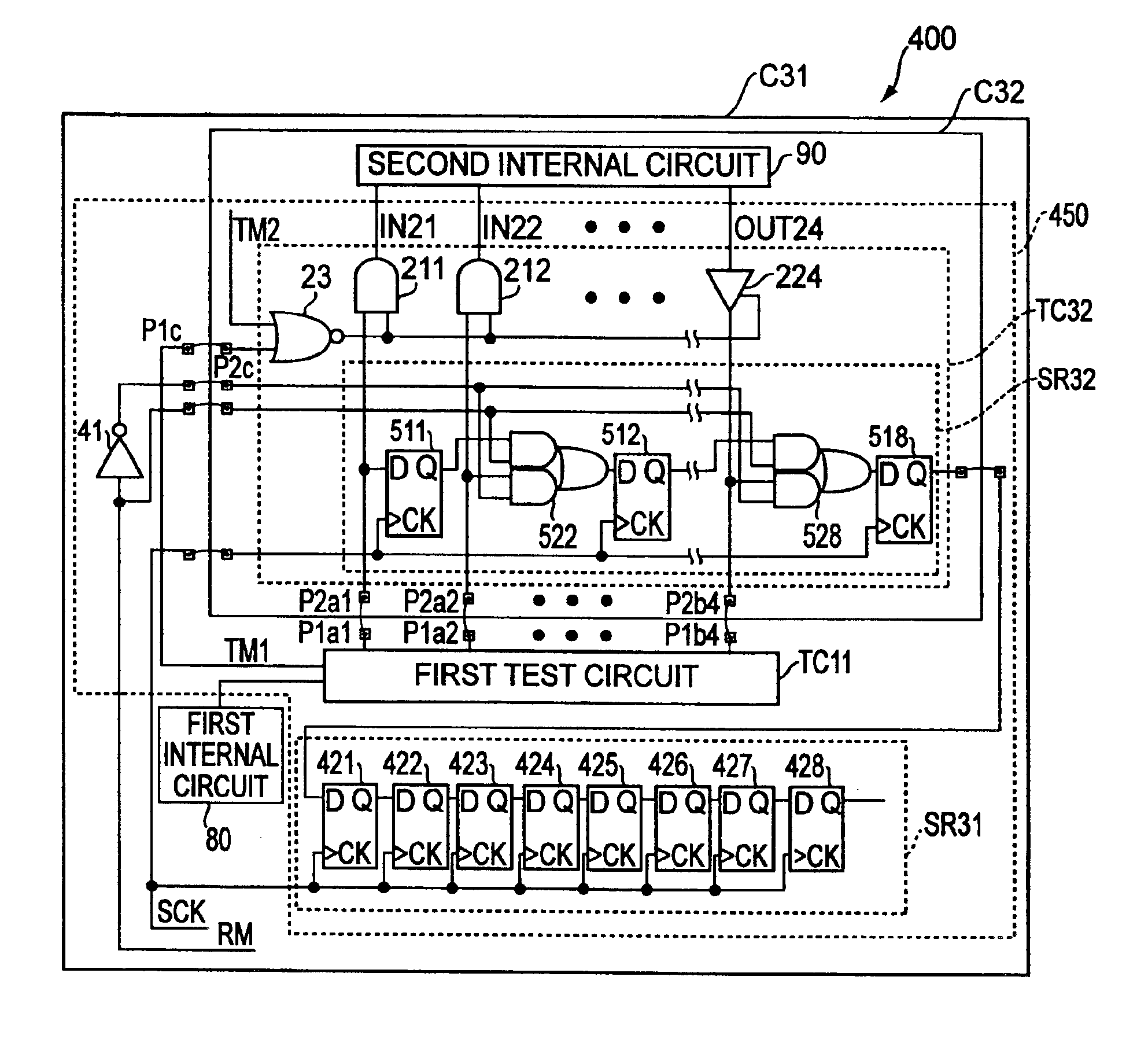 Test circuit and multi-chip package type semiconductor device having the test circuit