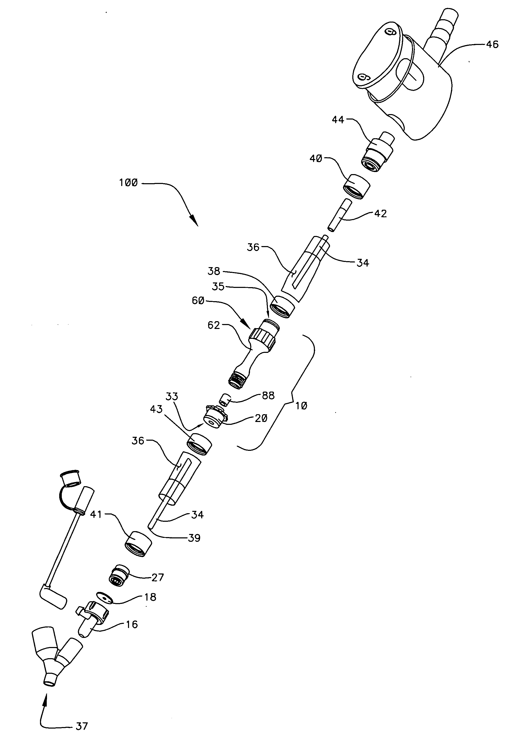 Clamping assembly for limiting the depth of insertion of a respiratory care treatment device
