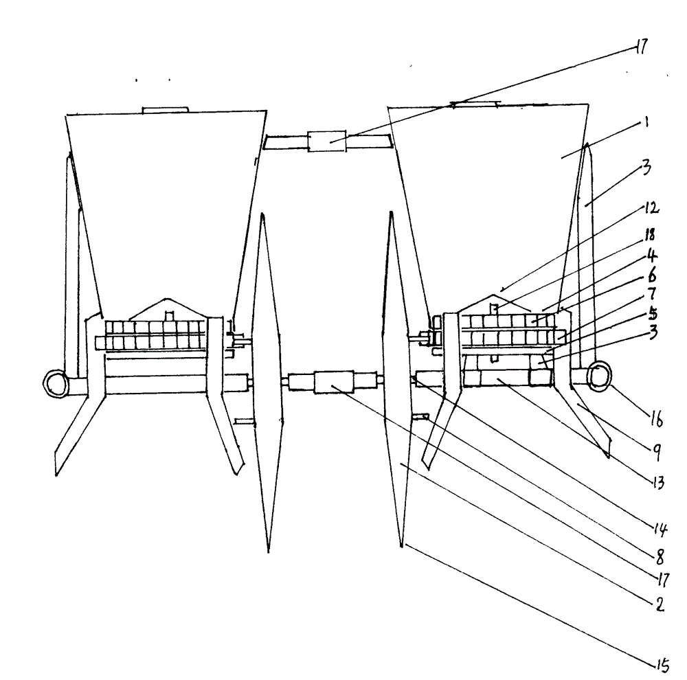 Hand-push multi-line continuous seeding and dibbling machine for peanuts