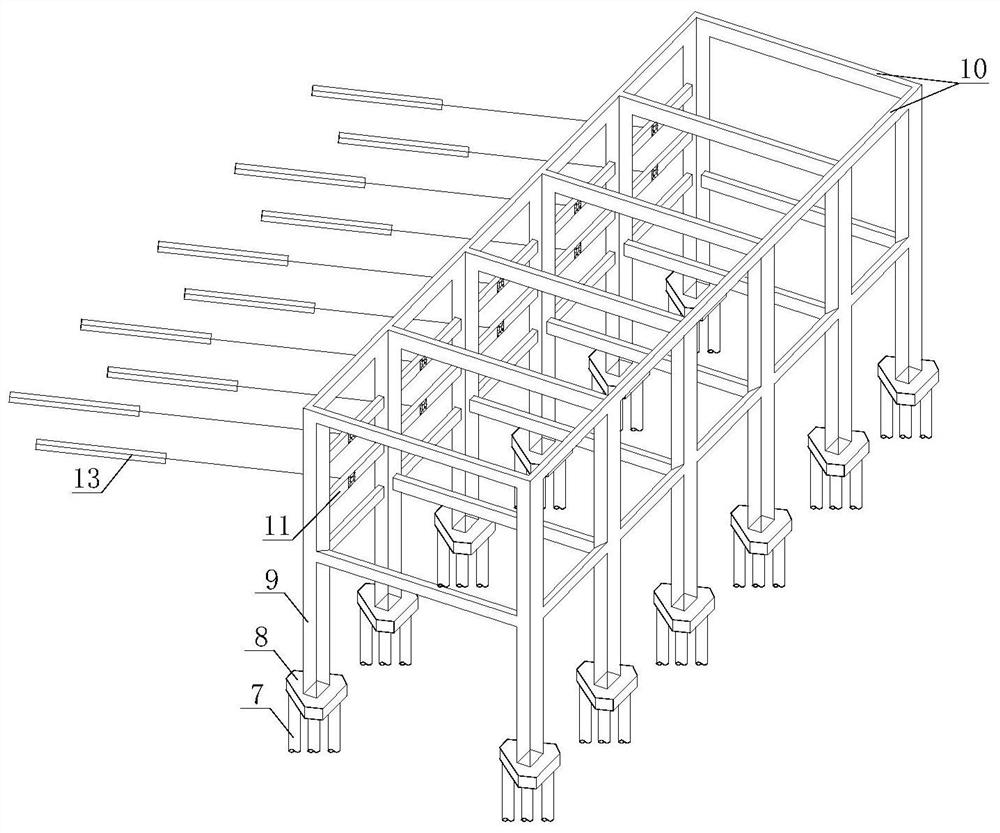 Semi-embedded multifunctional frame supporting structure and construction method thereof