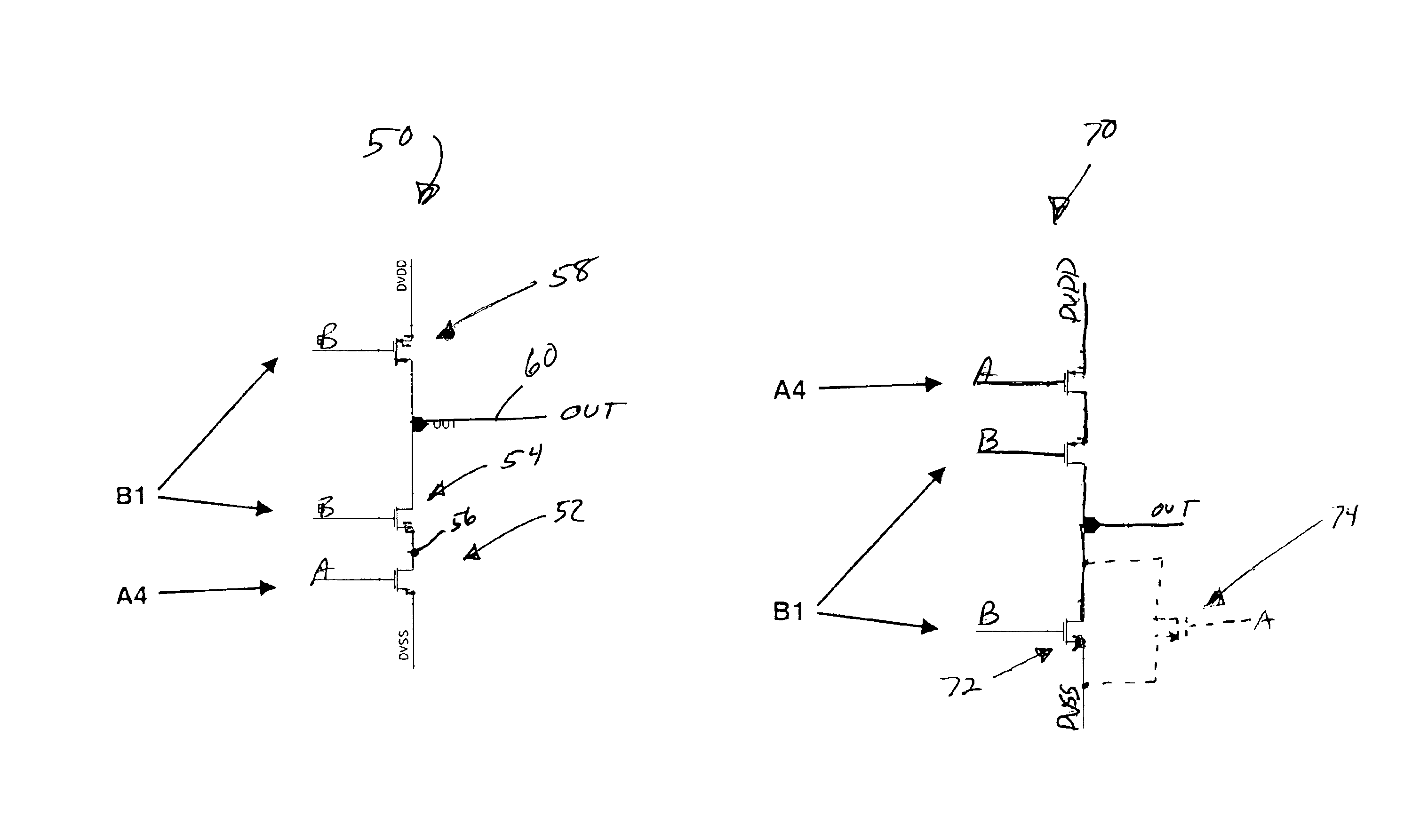Three-transistor NAND and NOR gates for two-phase clock generators