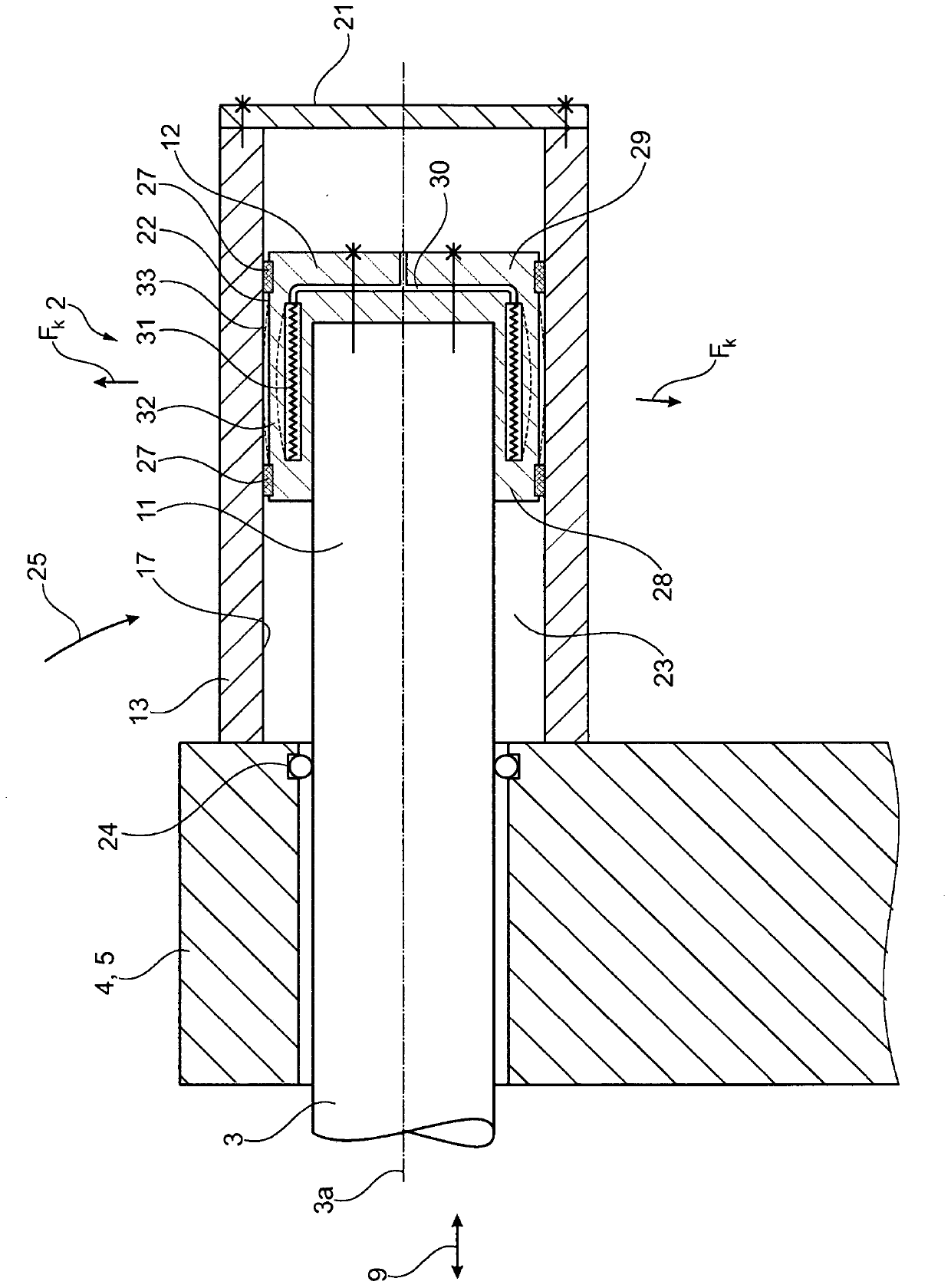 Closed unit of an injection molding machine with pillars