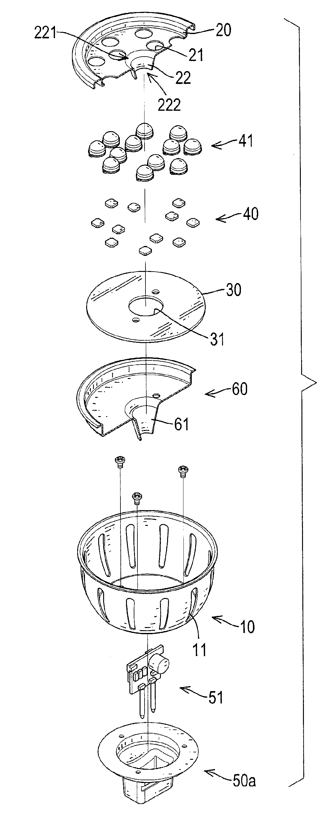 LED lighting device having heat convection and heat conduction effects and heat dissipating assembly therefor