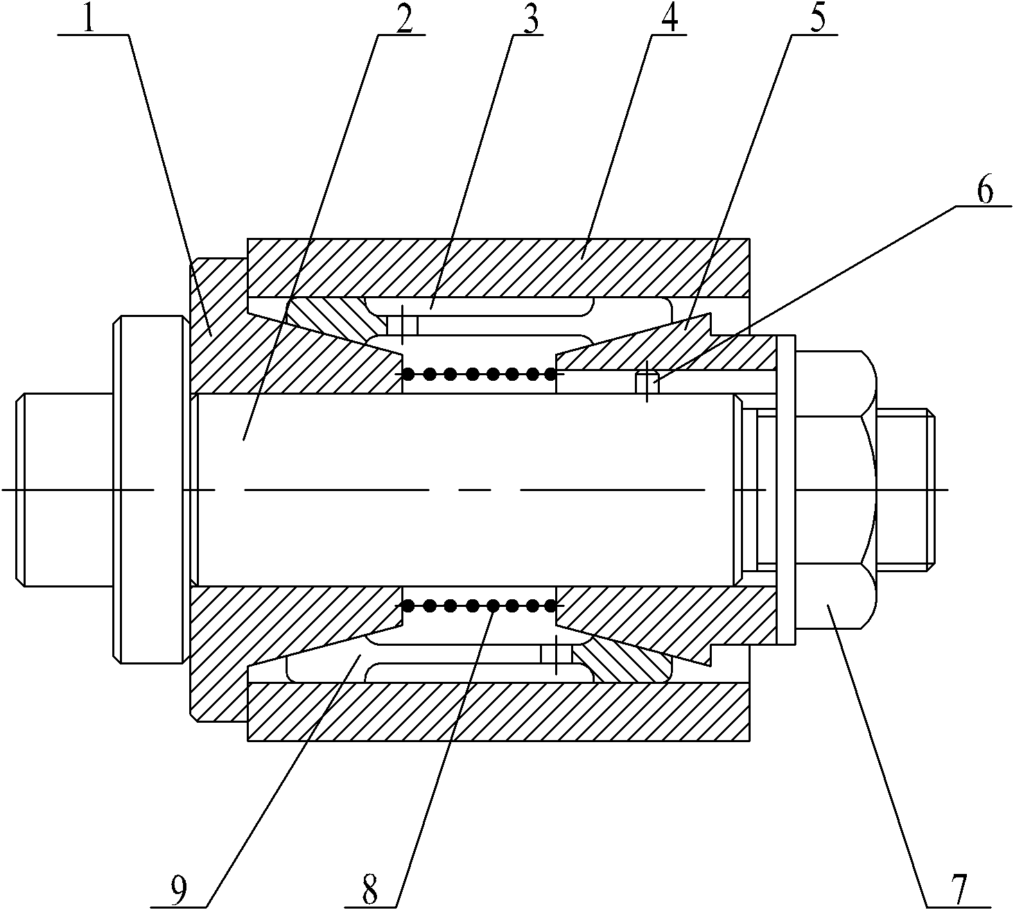 Device capable of elastically clamping two ends of long hole