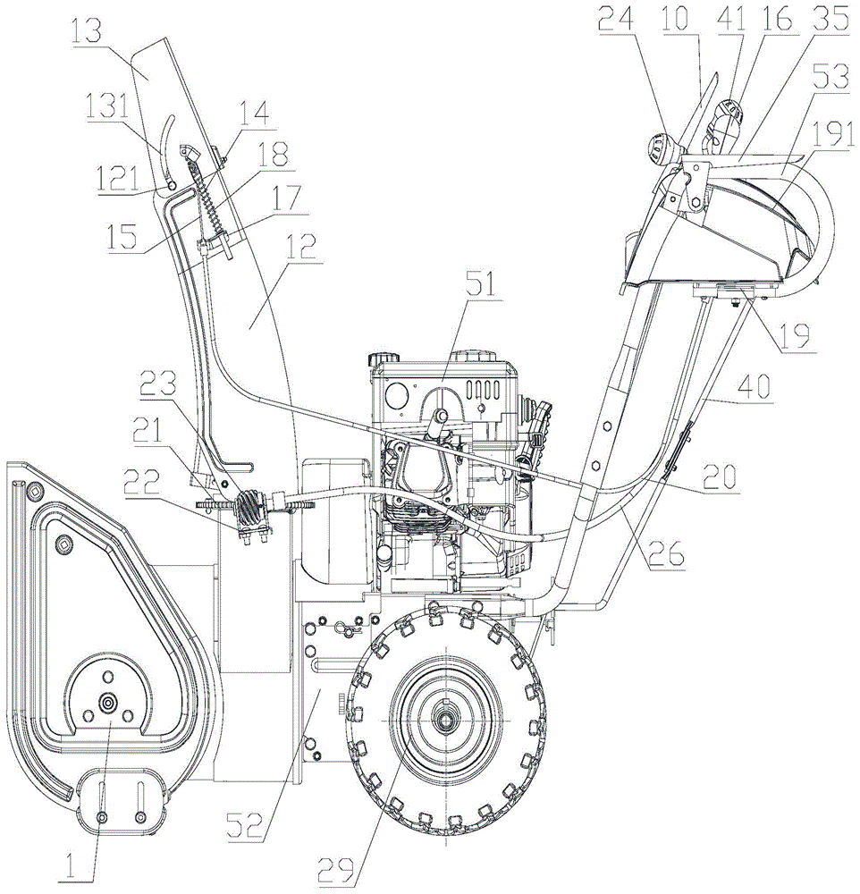 Engine snowplow with self-propelled tensioning clutch handle structure