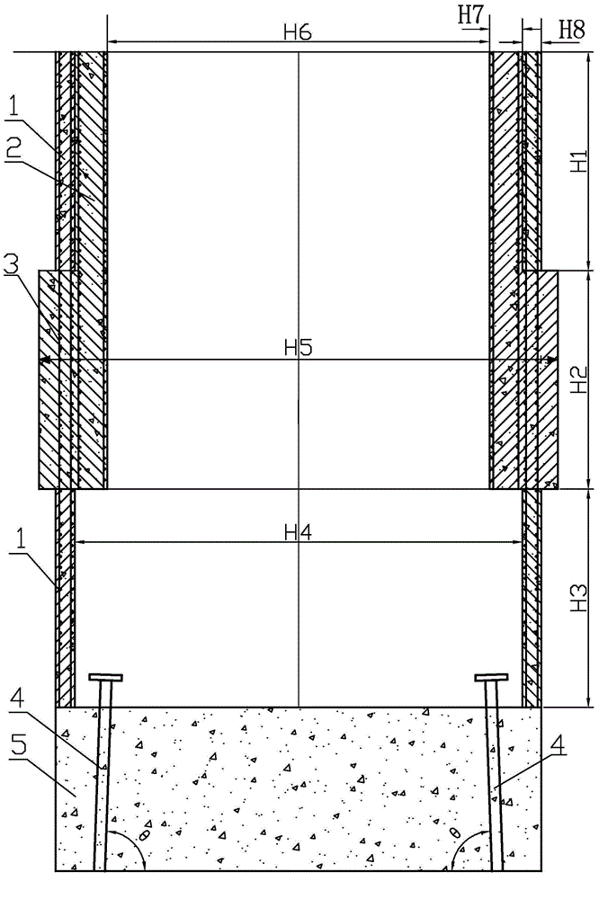 Vertical shaft overall pouring section walling crib and vertical shaft overall pouring section walling crib construction method