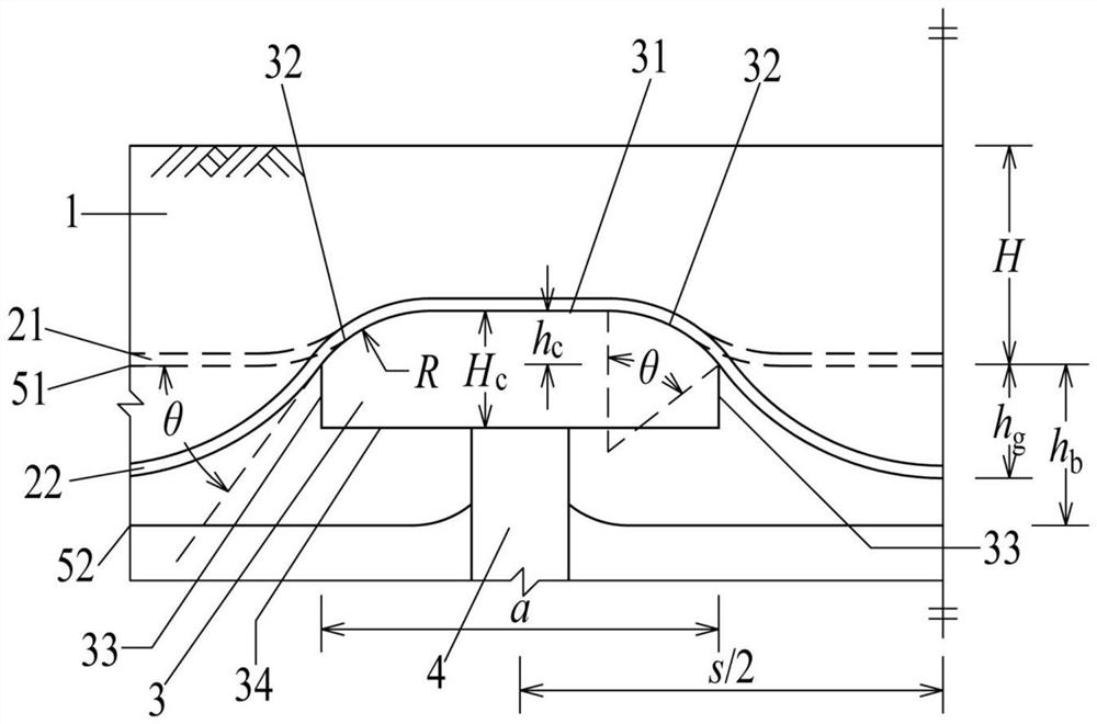 Pile net composite foundation round chamfer pile cap and construction method and design method thereof