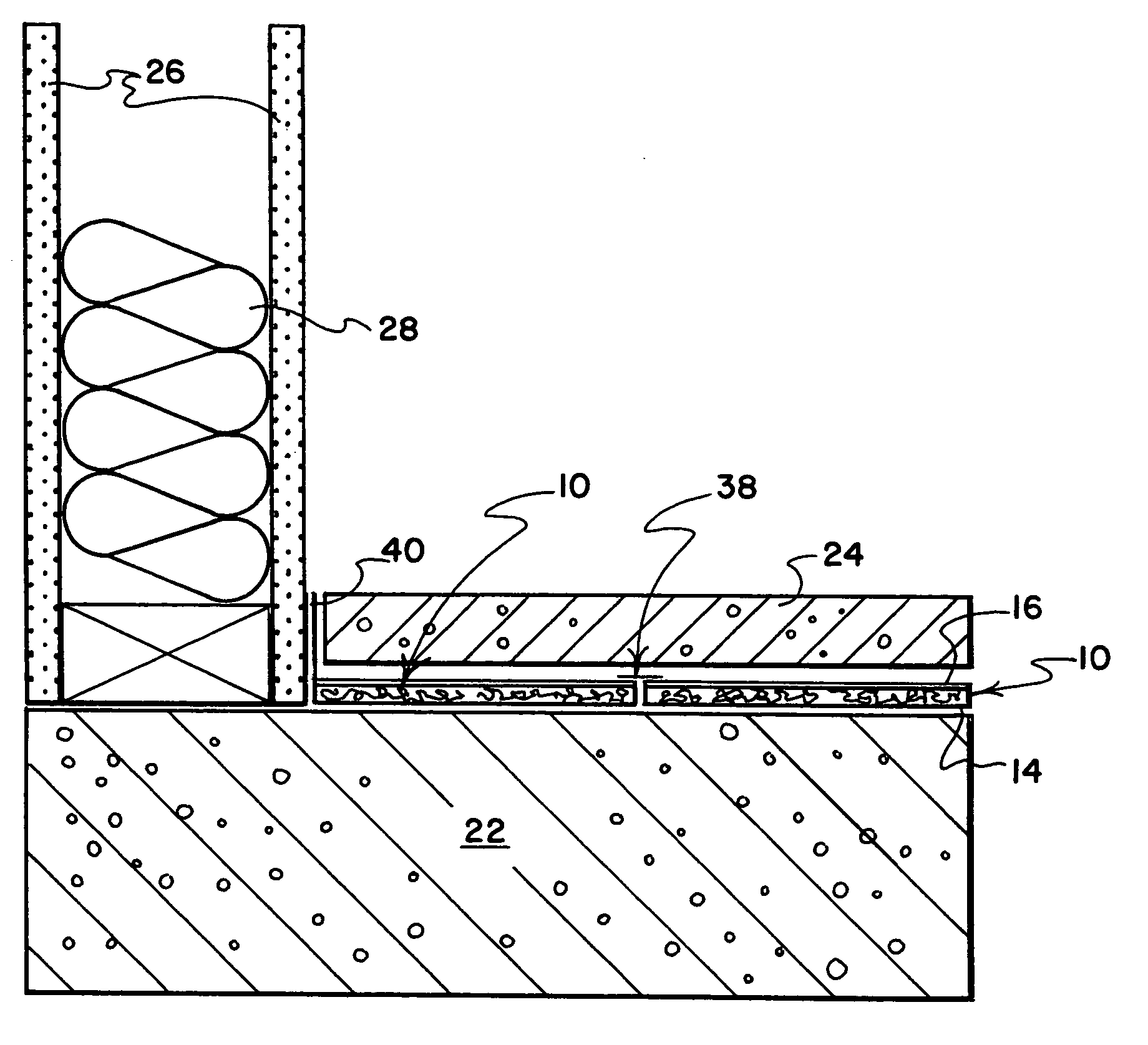 Composite tangled filament mat with overlying liquid moisture barrier for cushioning and venting of vapor, and for protection of underlying subfloor