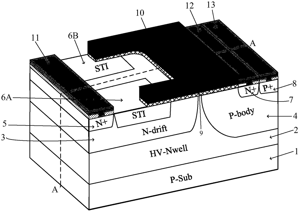 Shallow-groove isolation structure transverse semiconductor device arranged in staggered and interdigital way
