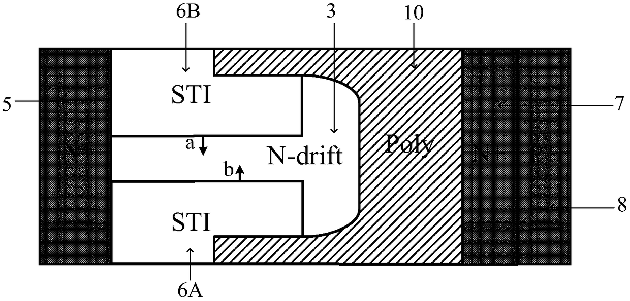 Shallow-groove isolation structure transverse semiconductor device arranged in staggered and interdigital way