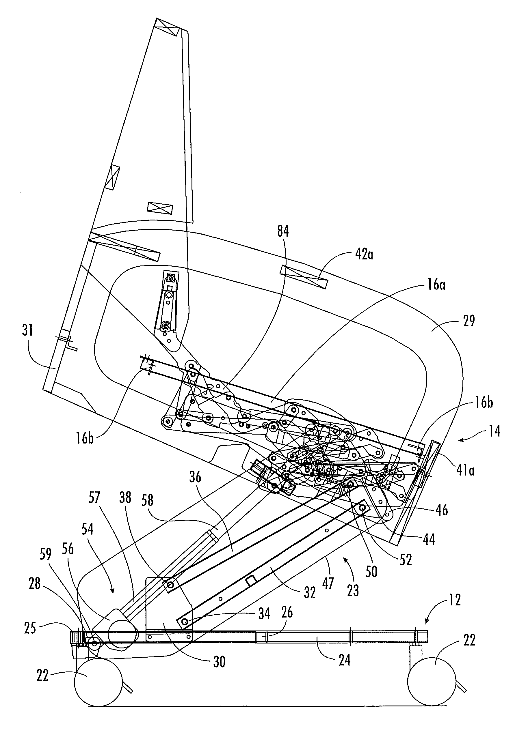 Power-assisted reclining lift chair with single power actuator