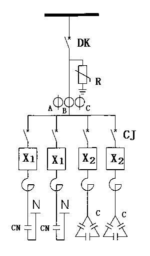Three-phase compensation dynamic reactive power compensation device