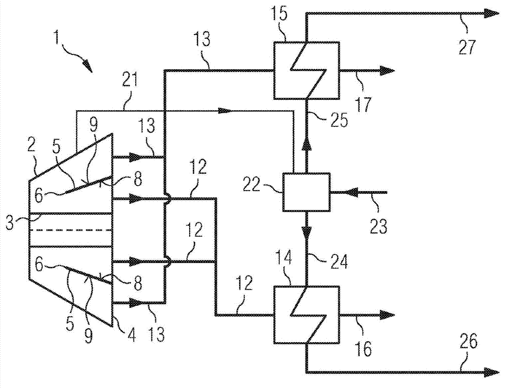 Flow dividing device for a condensation steam turbine having a plurality of outlets