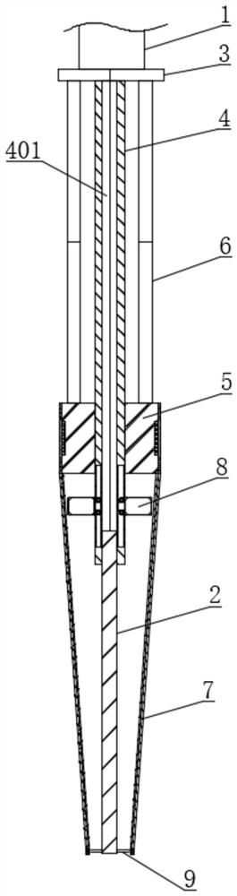 Internal extrusion synchronous backfill type concrete vibrating rod