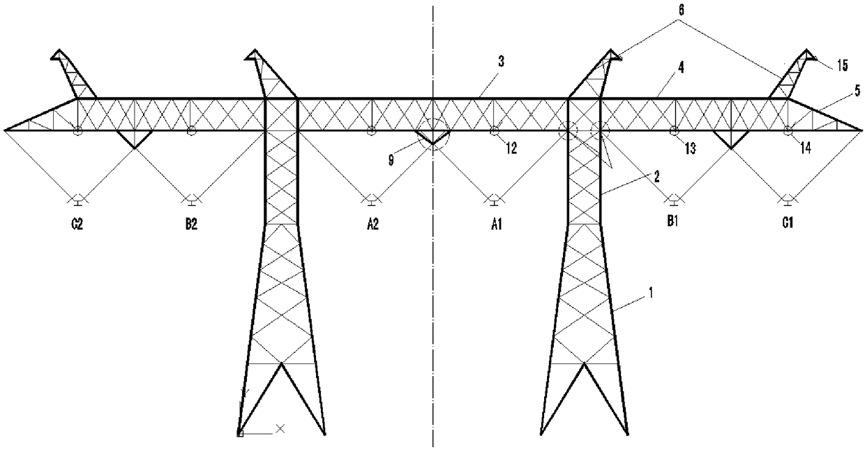 Resisting-tensile tower for double-circuit lines in height permitted region