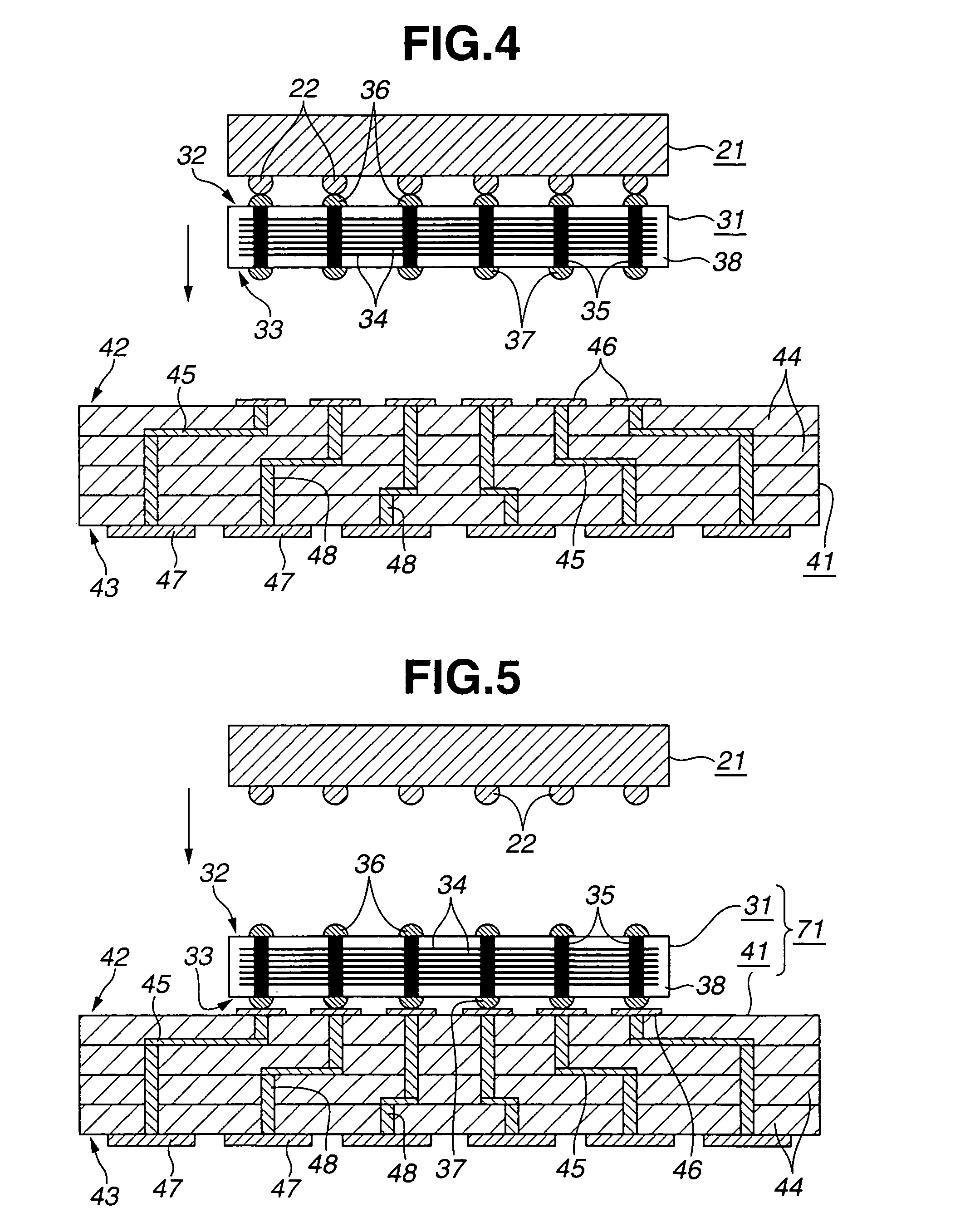 Assembly of semiconductor device, interposer and substrate