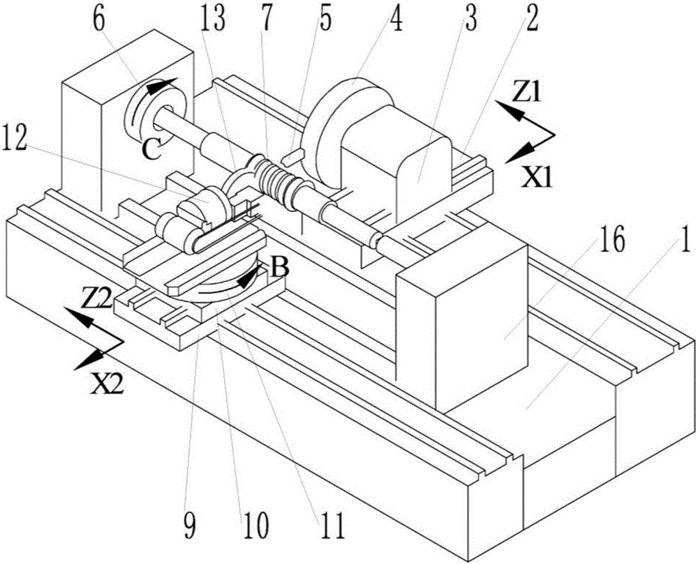 Hourglass worm turning and grinding complex machine tool based on turning center