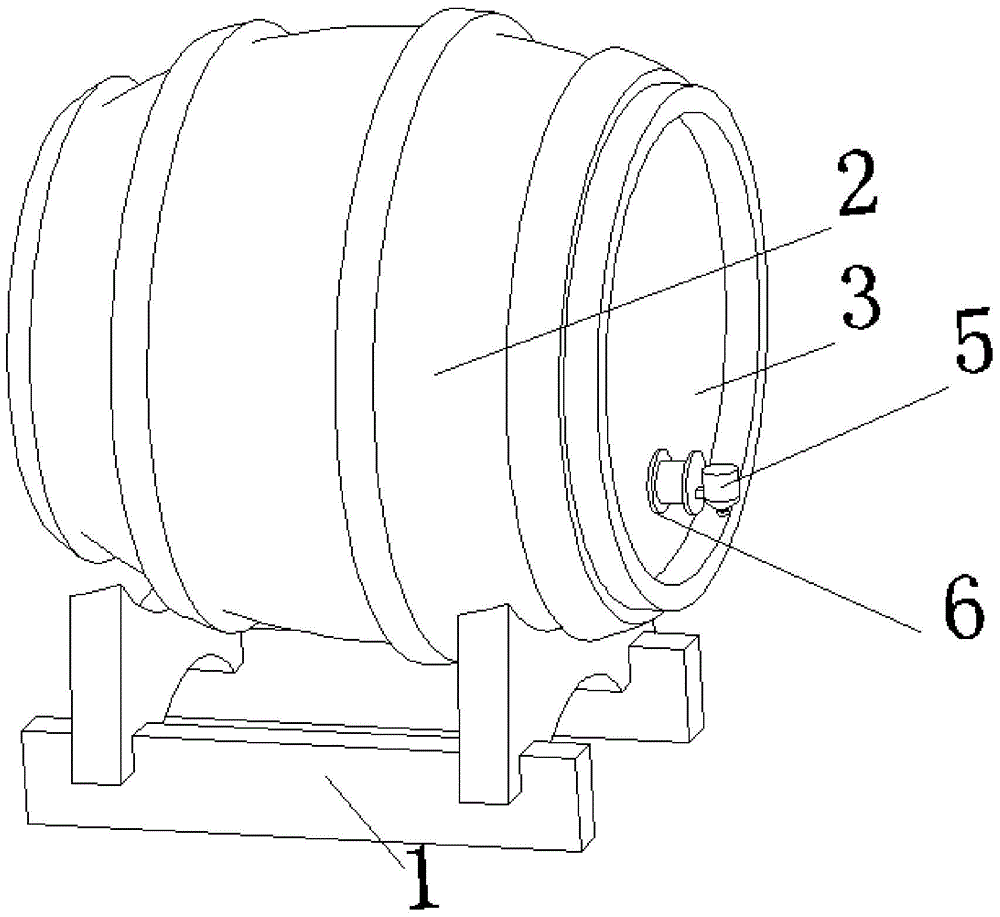 An oak barrel-shaped artistic wine barrel with a bracket and a replaceable liner