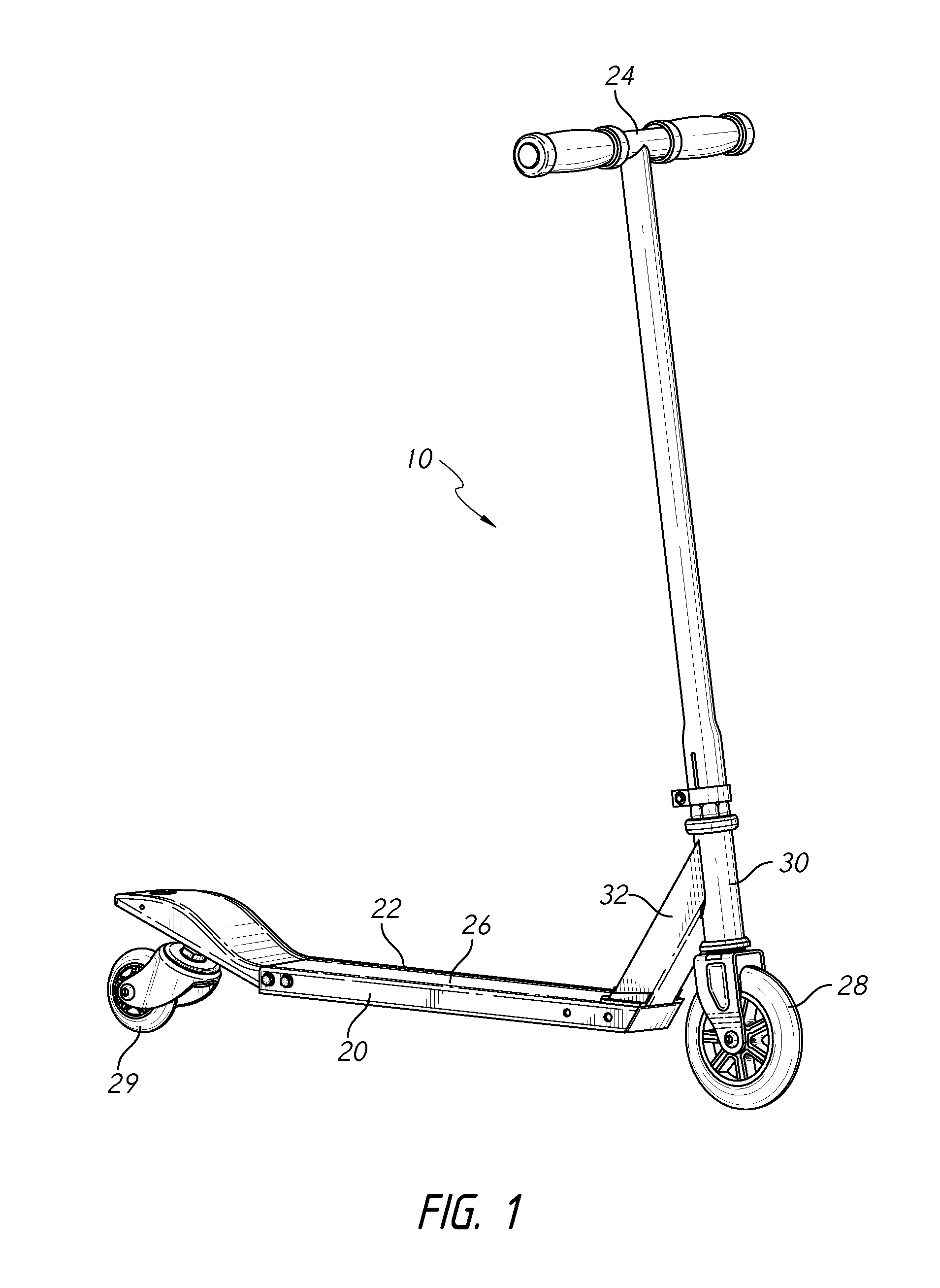 Scooter with rear swivel wheel