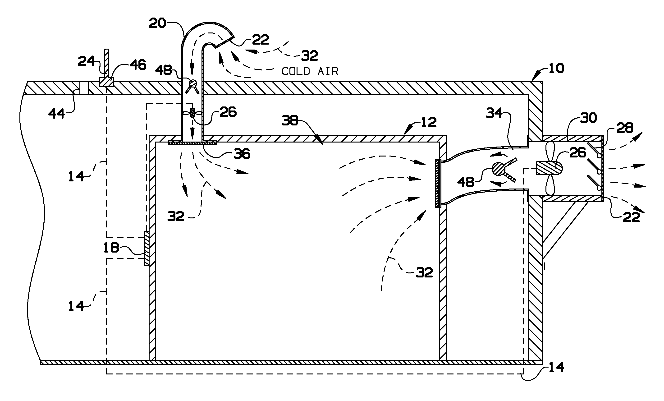 System using outdoor ambient air to cool walk in coolers and other areas