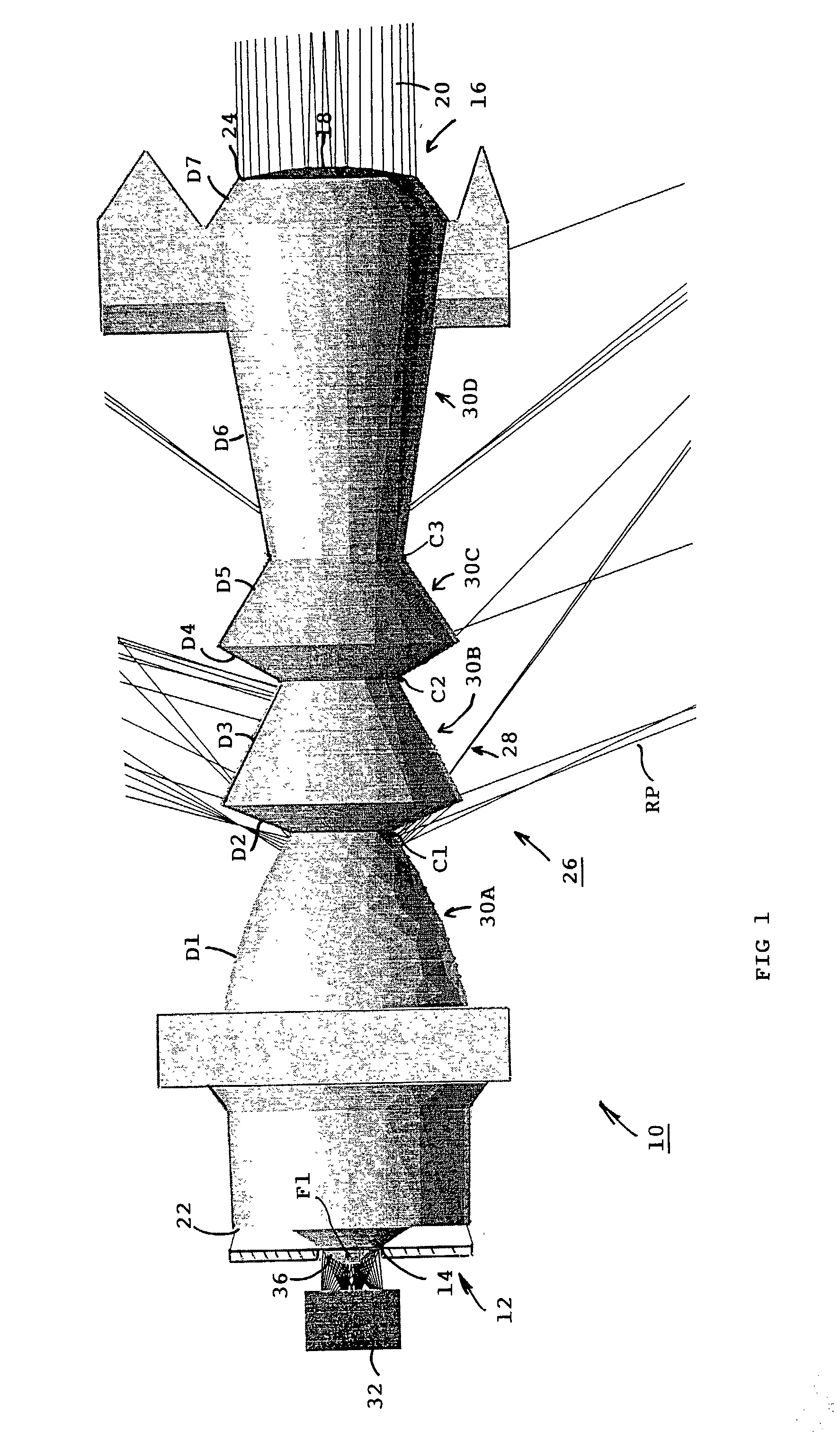 Monolithic optical device for light transmission, and multi-channel optical system using same