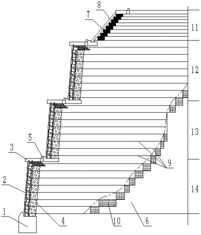 A super-high integral steel-plastic grid reinforced earth abutment retaining wall structure and its construction method